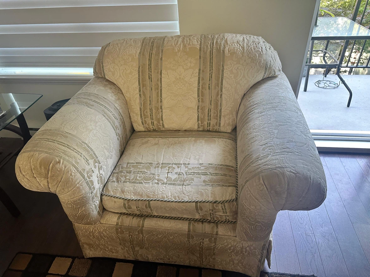 Cream floral striped sofa