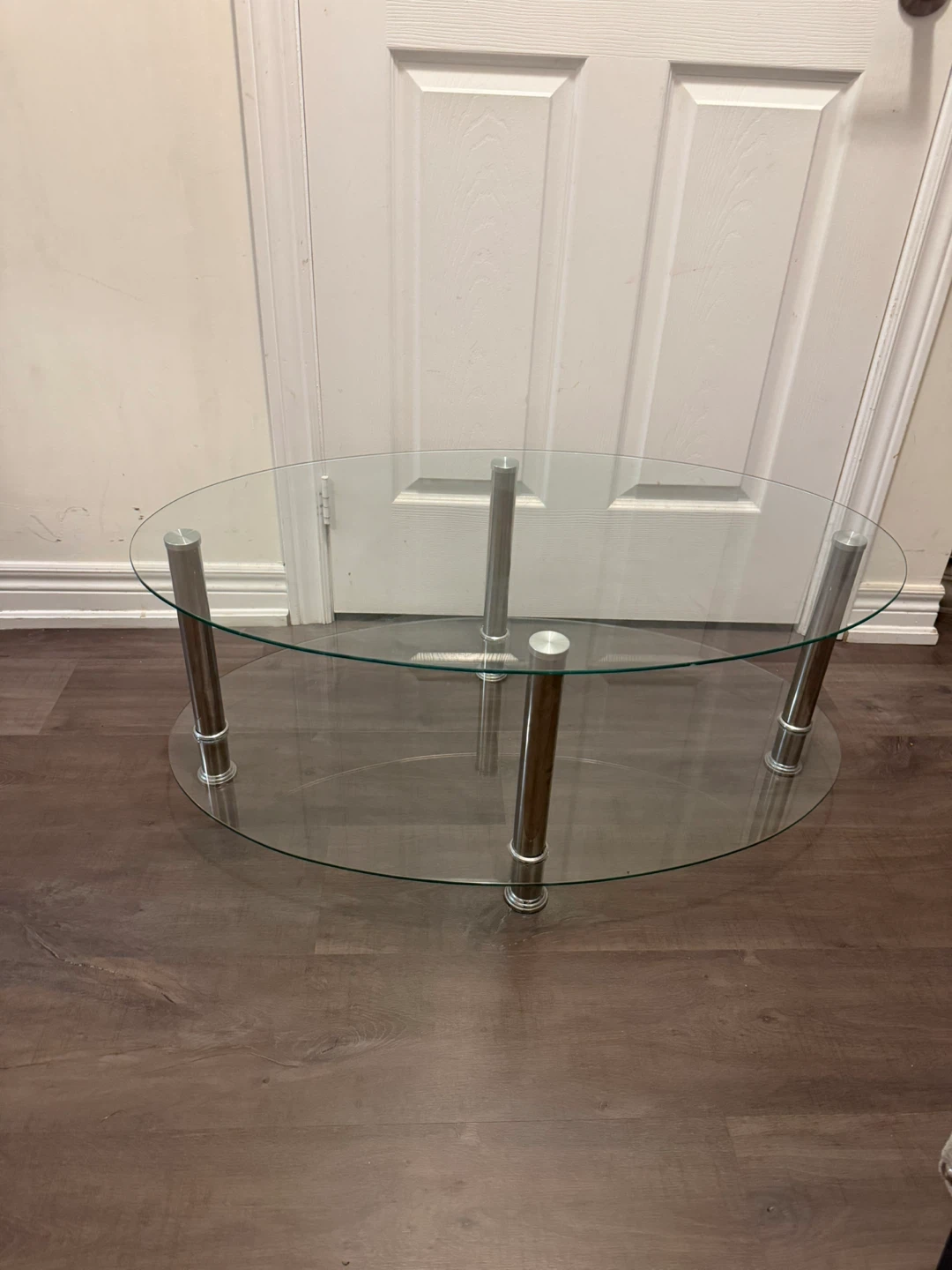 Oval Glass Coffee Table with Metal Legs