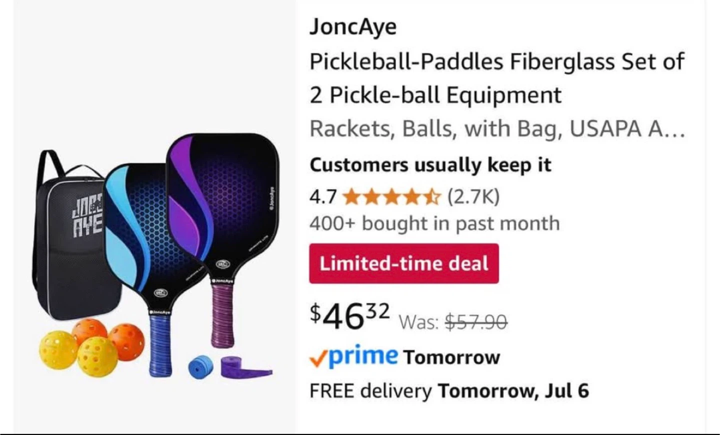 Pickleball Paddles Set with 2 Balls and Bag