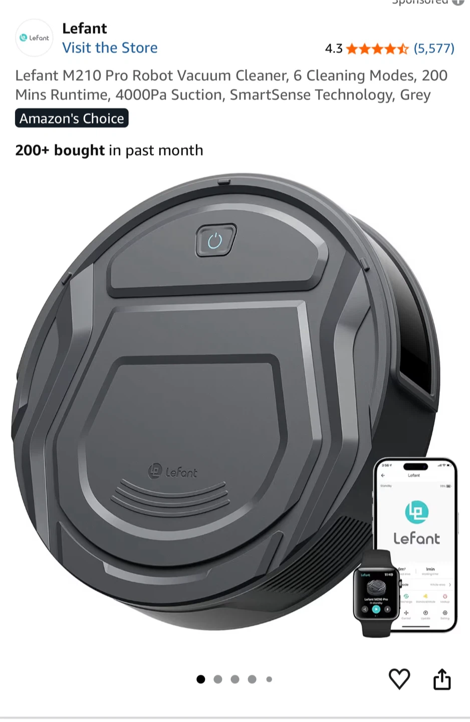 Lefant M210 Pro Robot Vacuum Cleaner Grey