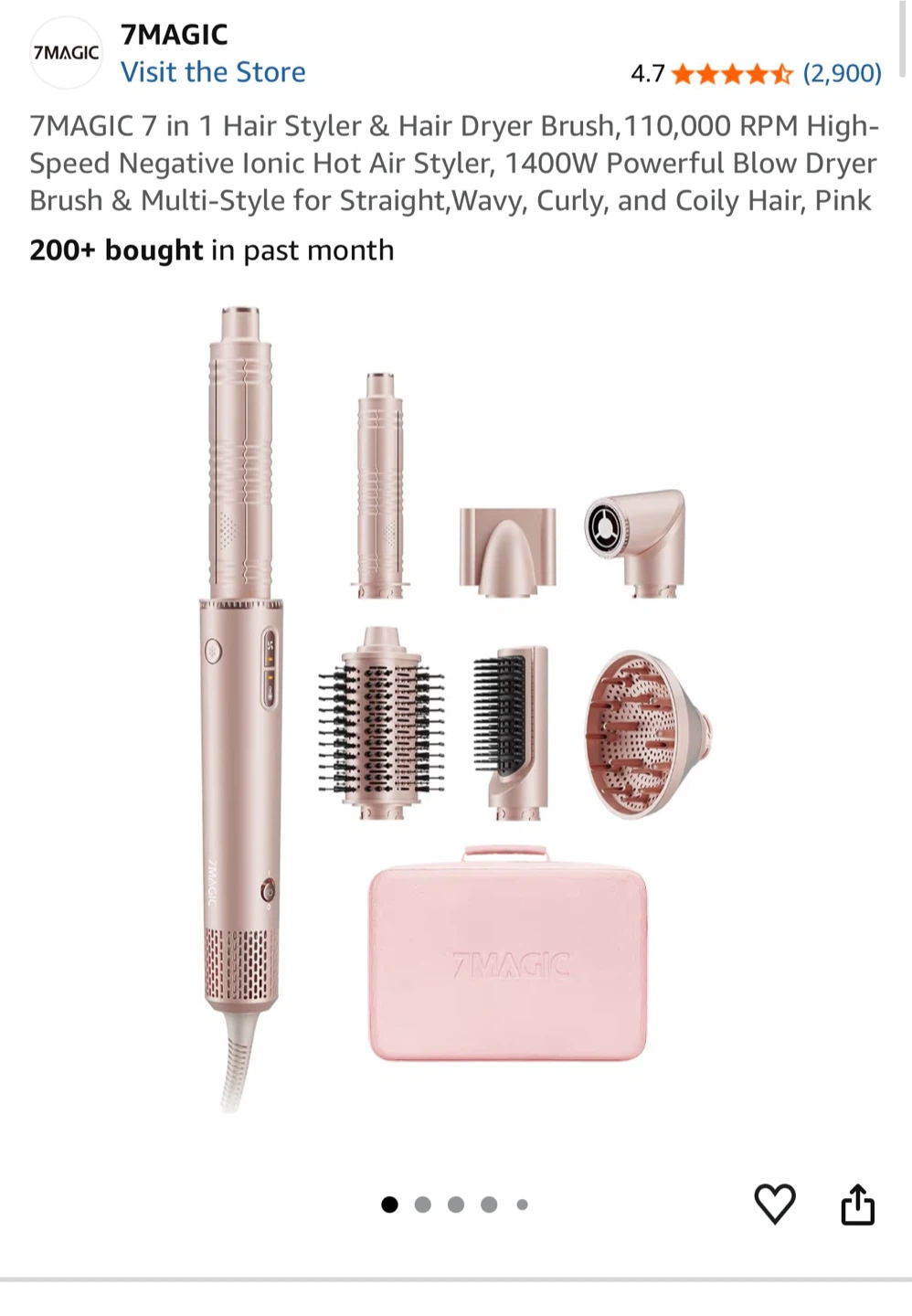 7MAGIC 7-in-1 Hair Styler & Dryer Brush - Pink