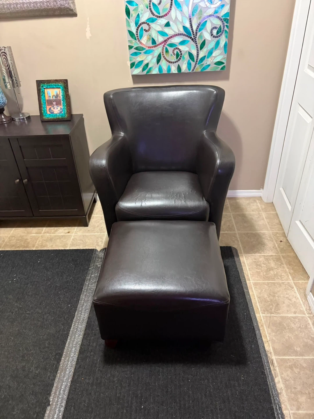 Dark Brown Leather Accent Chair with Ottoman - photo 4