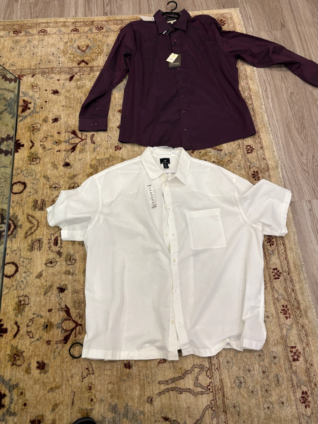 Denver Hayes Purple Dress Shirt & H&M White Short Sleeve Shirt