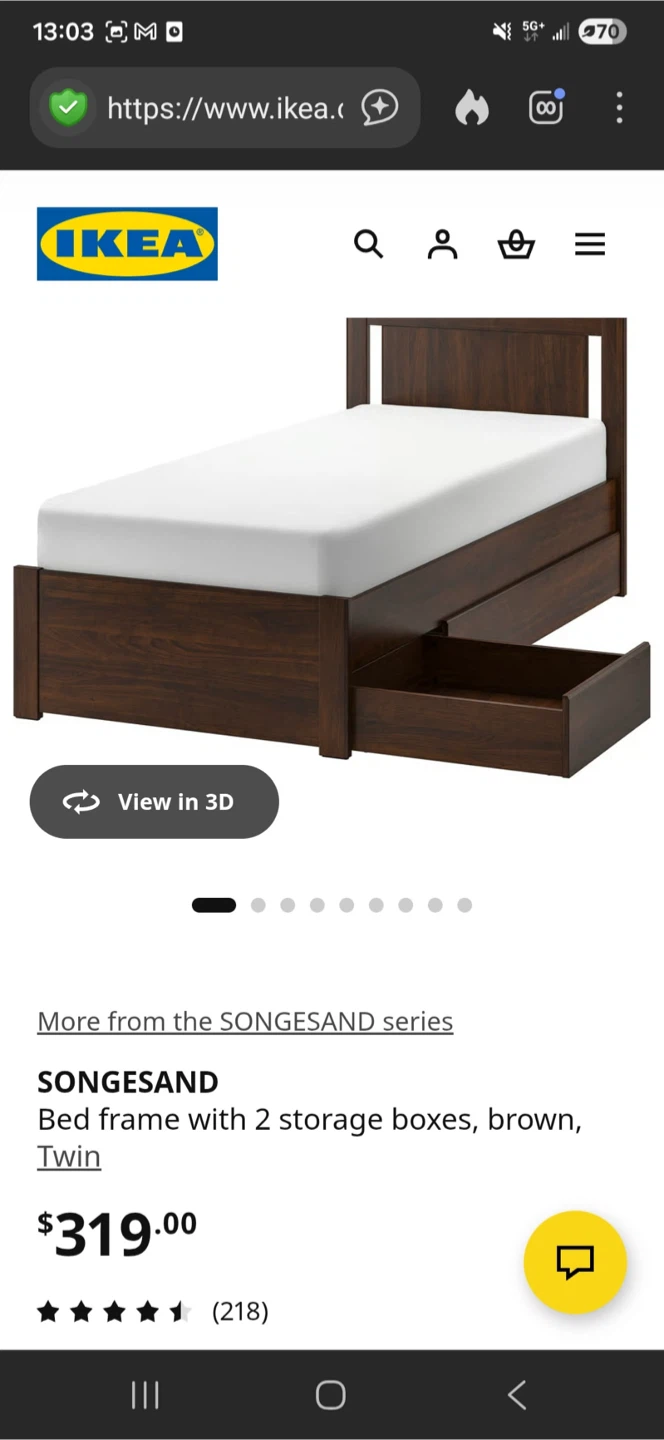 IKEA SONGESAND Twin Bed Frame with Storage Boxes