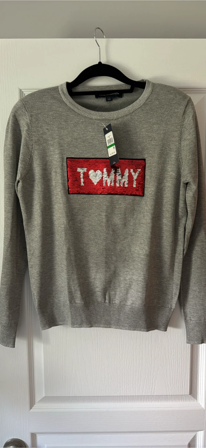Tommy Hilfiger Grey Sweater with Sequin "LOVE" - Size L - photo 2
