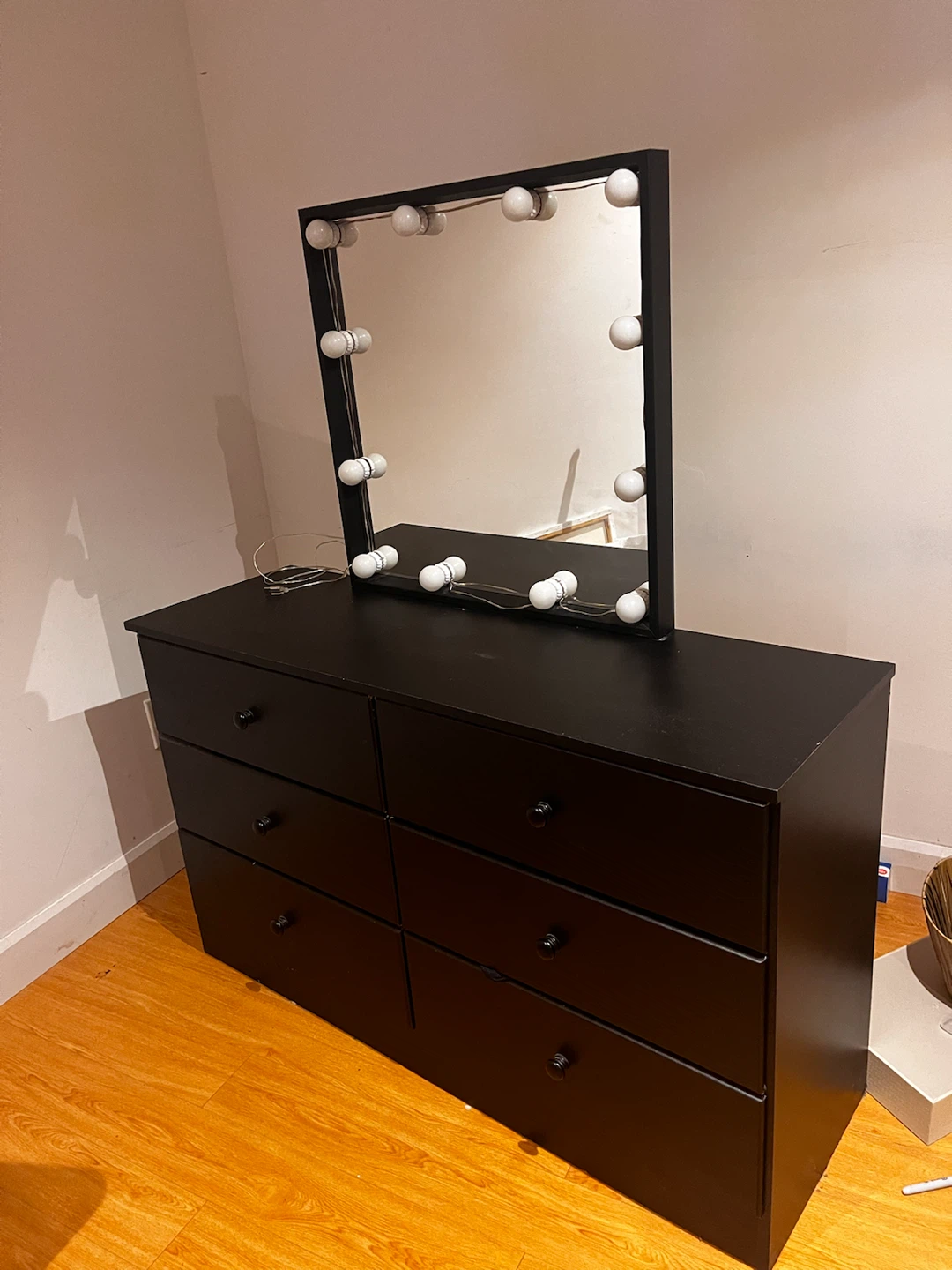 Black Dresser with Vanity and Lights