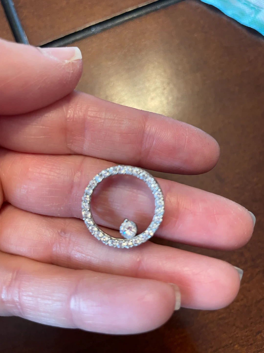 925 Pave Circle Pendant with Single Drop Stone - photo 2