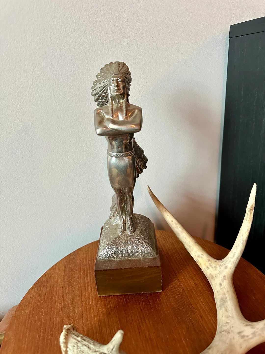 VINTAGE MID CENTURY MODERN NATIVE CHIEF CHROME STATUE INDIGENOUS - photo 5