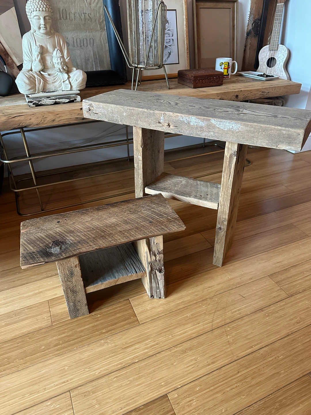 SMALL WABI SABI VINTAGE RECLAIMED WOOD SIDE COFFEE PLANT TABLES