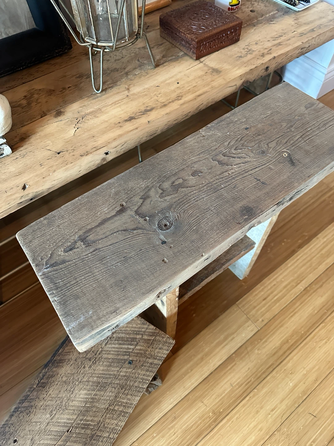 SMALL WABI SABI VINTAGE RECLAIMED WOOD SIDE COFFEE PLANT TABLES - photo 3