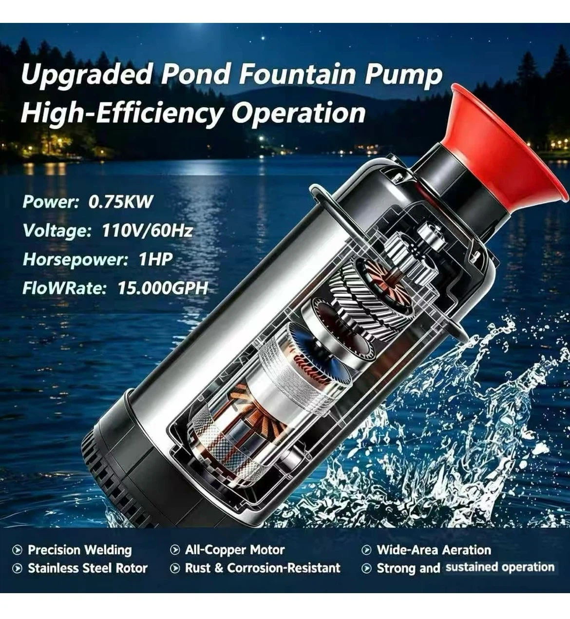 Upgraded Pond Fountain Pump with LED Light Kit - photo 4