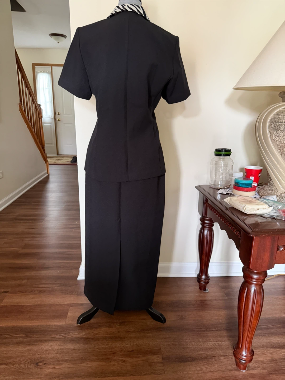 Black Skirt Suit with Zebra Print Collar - photo 3