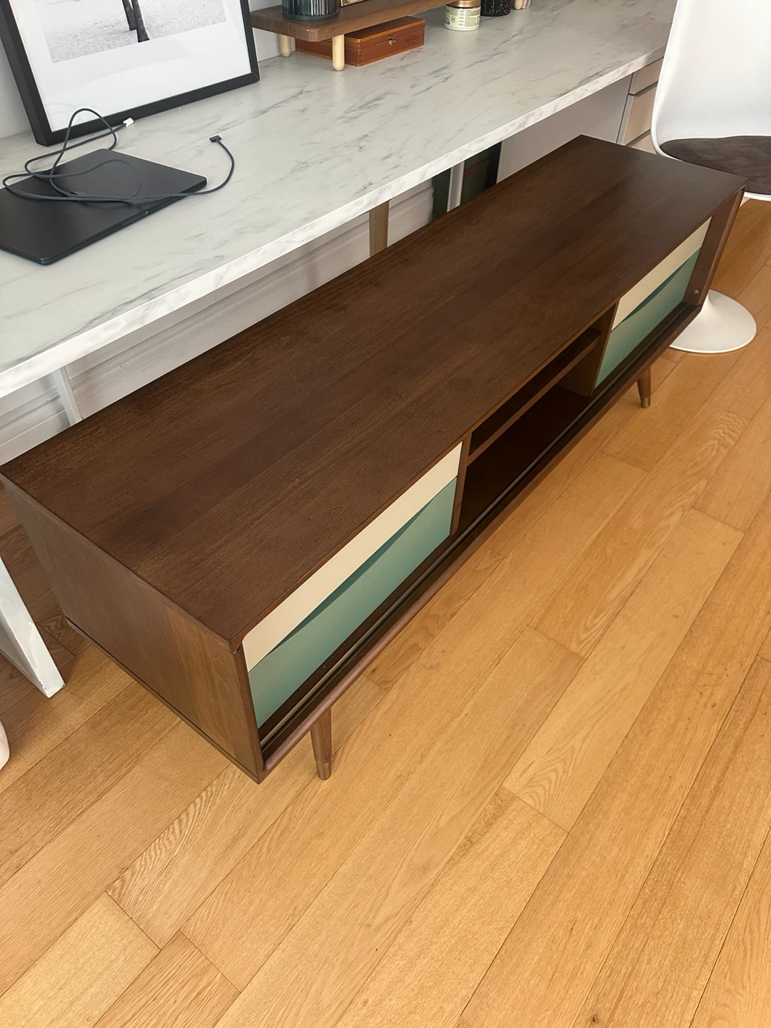 WALNUT WOOD MCM VINTAGE STYLE CREDENZA TV ENTERTAINMENT STAND - photo 3