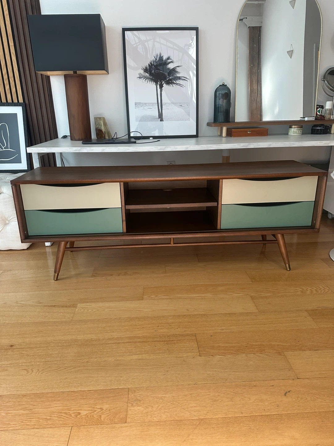 WALNUT WOOD MCM VINTAGE STYLE CREDENZA TV ENTERTAINMENT STAND - photo 4