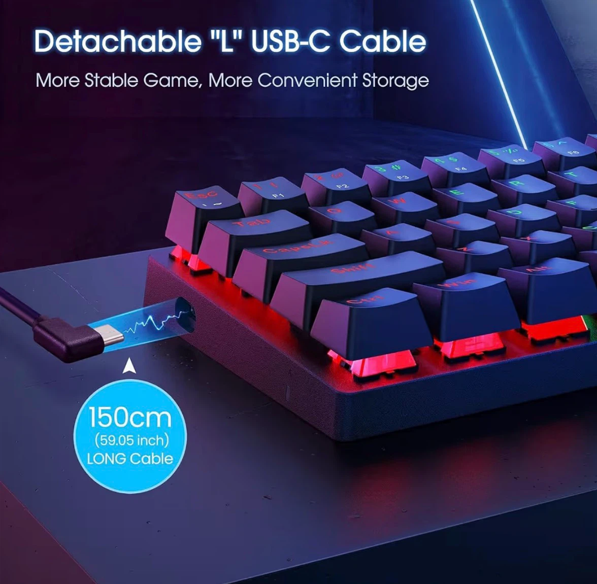 Gaming Keyboard with Rainbow Backlights and Blue Switches