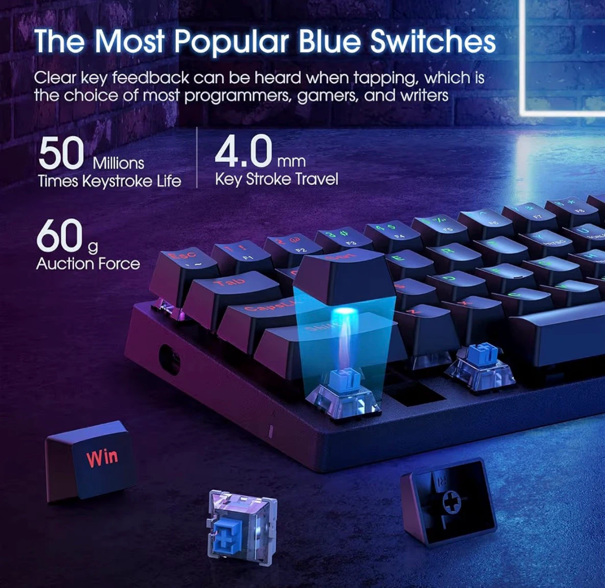 Gaming Keyboard with Rainbow Backlights and Blue Switches - photo 2