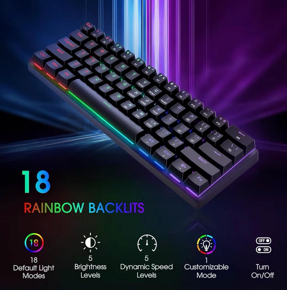Gaming Keyboard with Rainbow Backlights and Blue Switches - photo 3