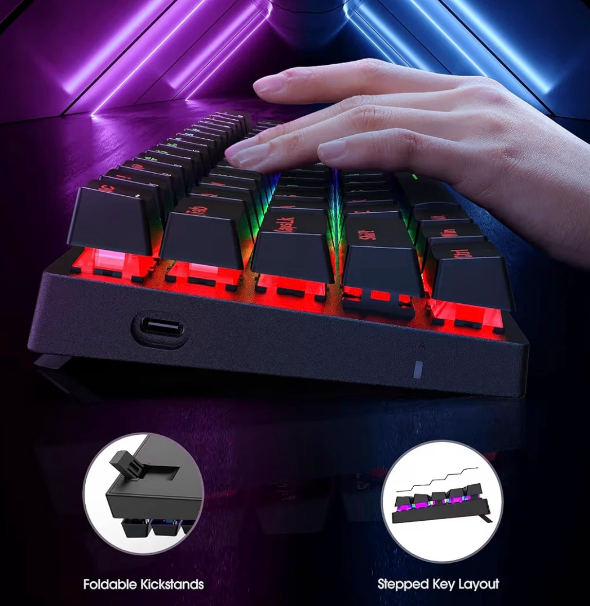 Gaming Keyboard with Rainbow Backlights and Blue Switches - photo 4