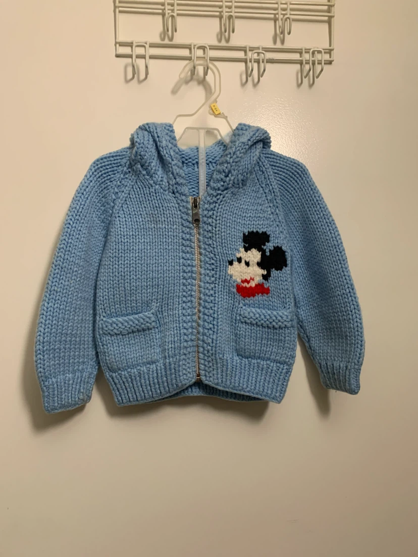 Light Blue Mickey Mouse Knit Hoodie