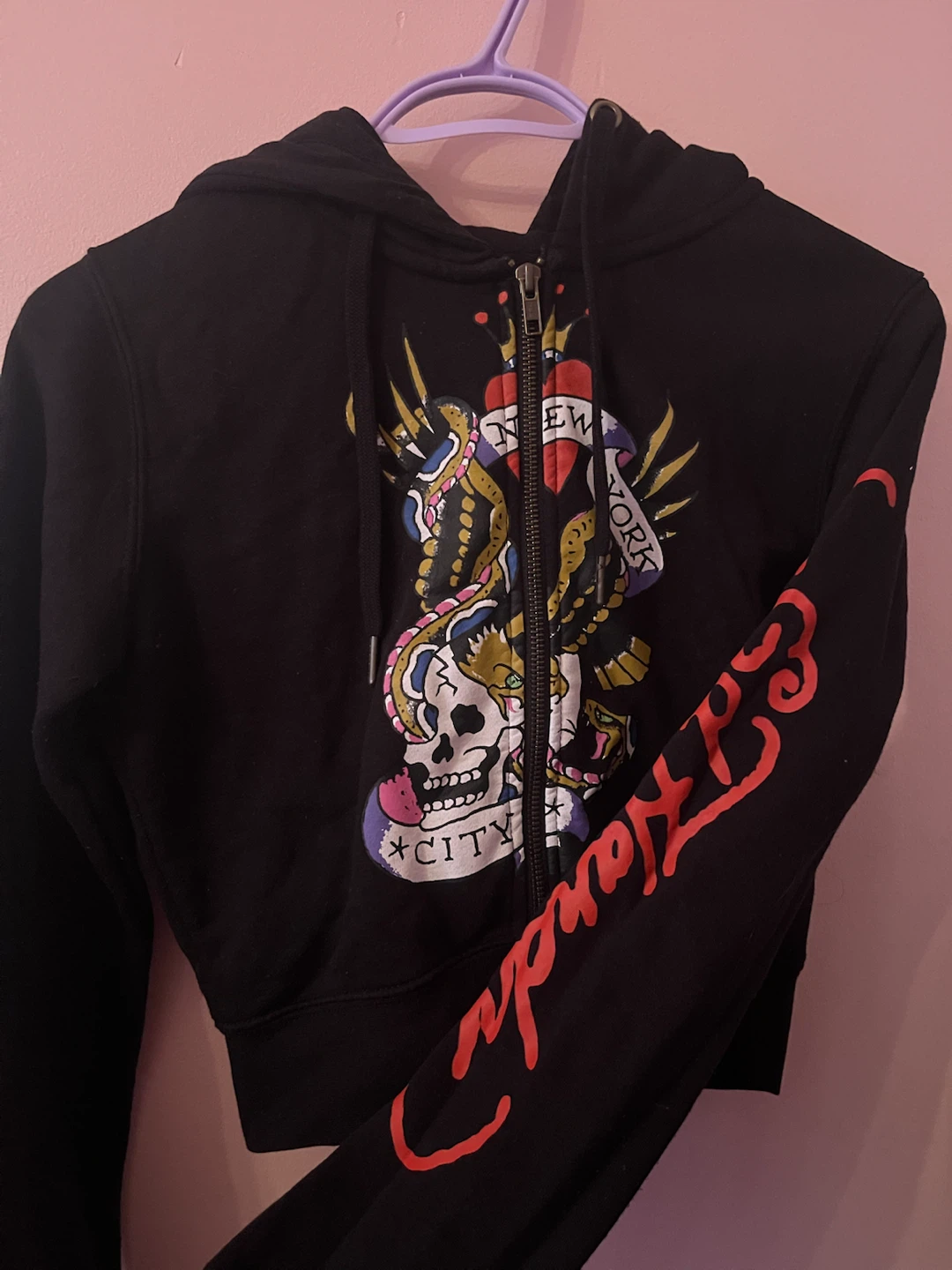 Ed Hardy Black Skull & Snake Cropped Zip-Up Hoodie - photo 2