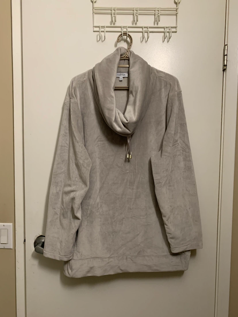 Insty Style Grey Velour Cowl Neck Pullover