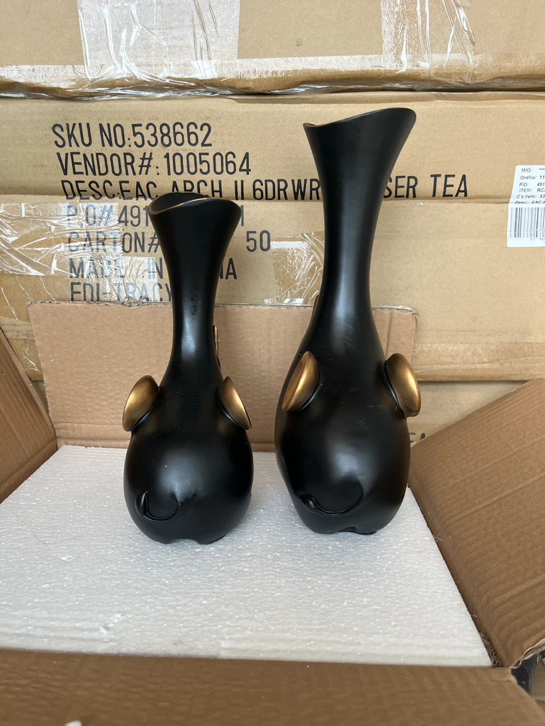 Black Elephant Vases with Gold Accents (Set of 2)