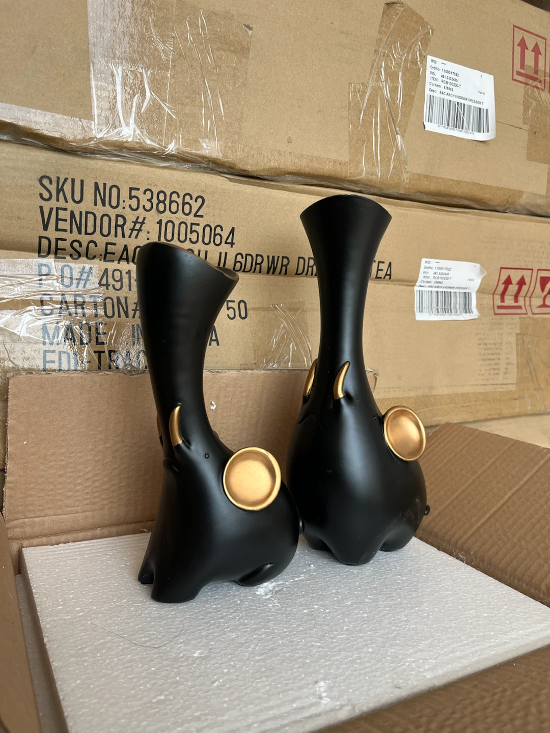 Black Elephant Vases with Gold Accents (Set of 2) - photo 2
