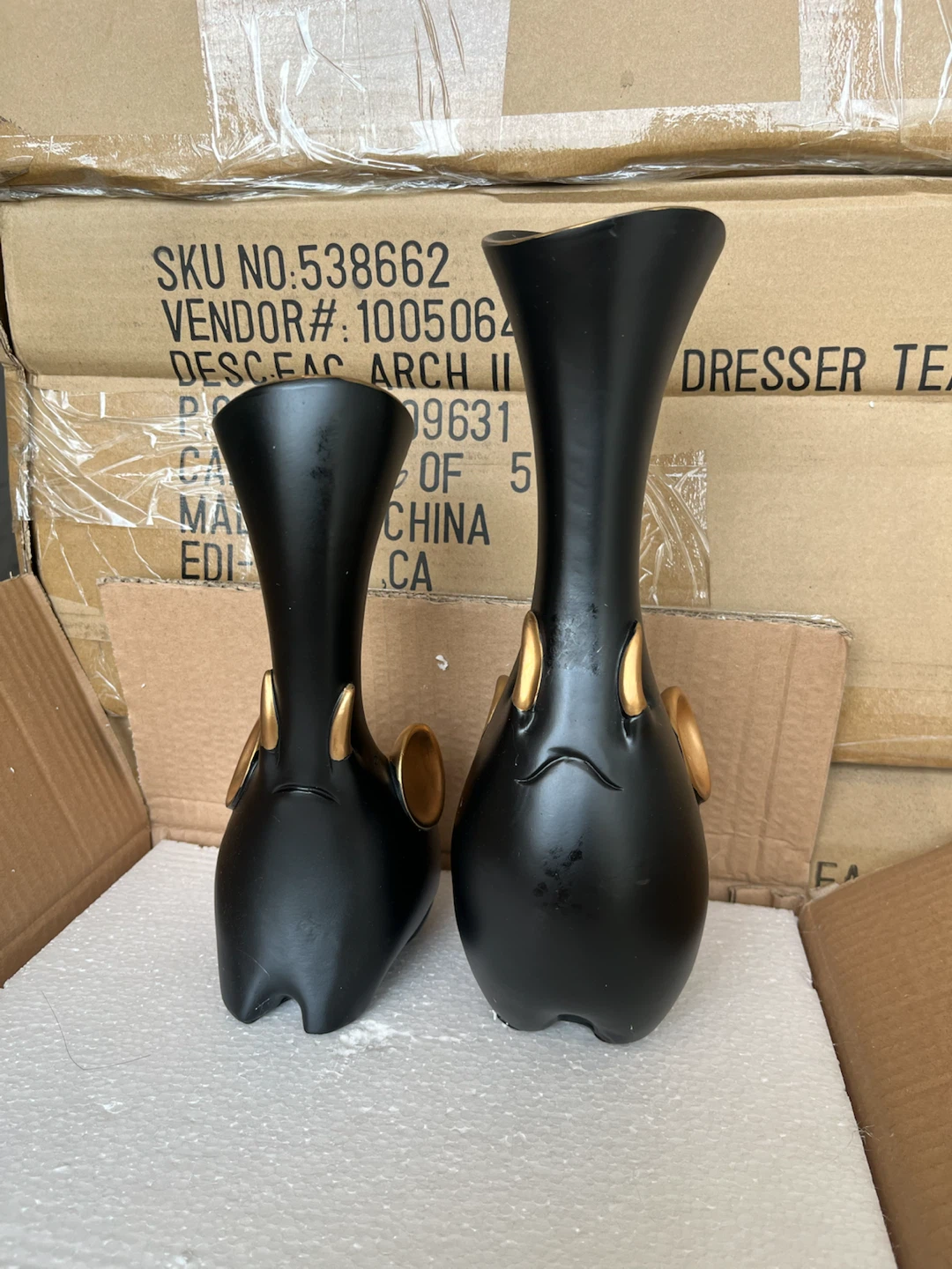 Black Elephant Vases with Gold Accents (Set of 2) - photo 3