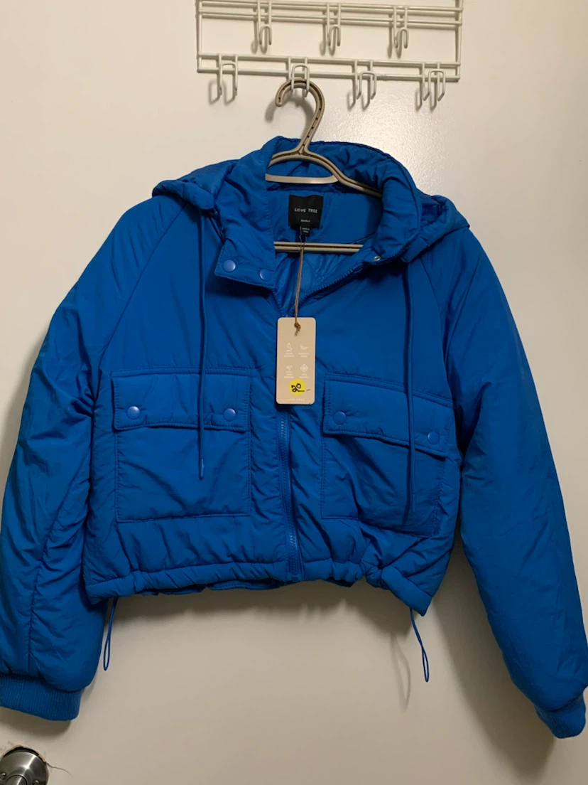 Love Tree Blue Puffer Jacket with Hood