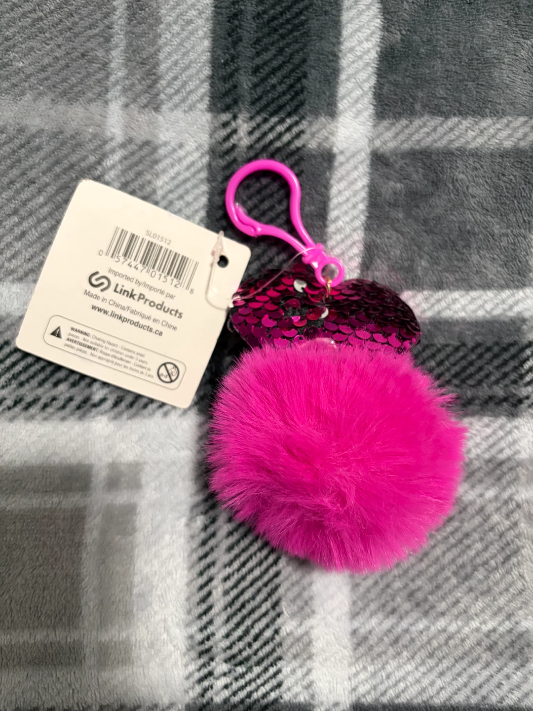Bright Pink Pom Pom Heart Clip Keychain - photo 2