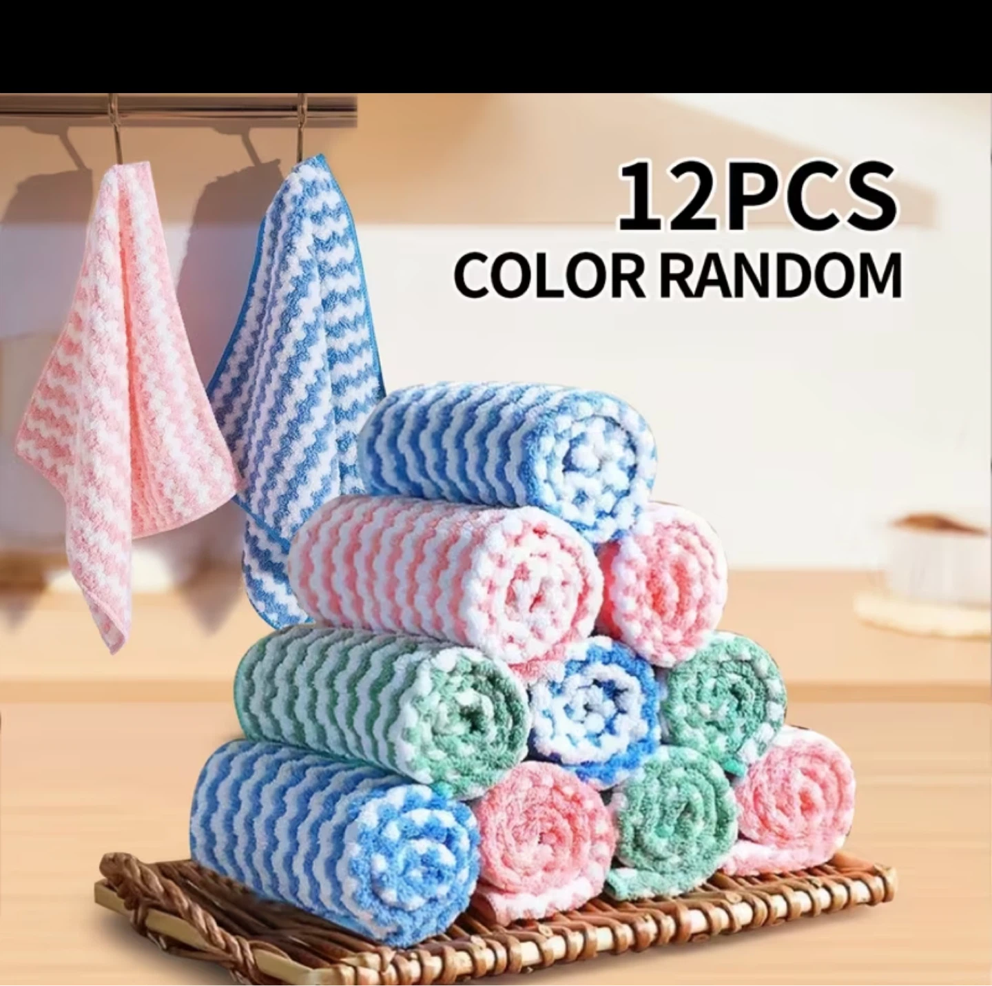 12 Piece Microfibre Towels - Colour Random