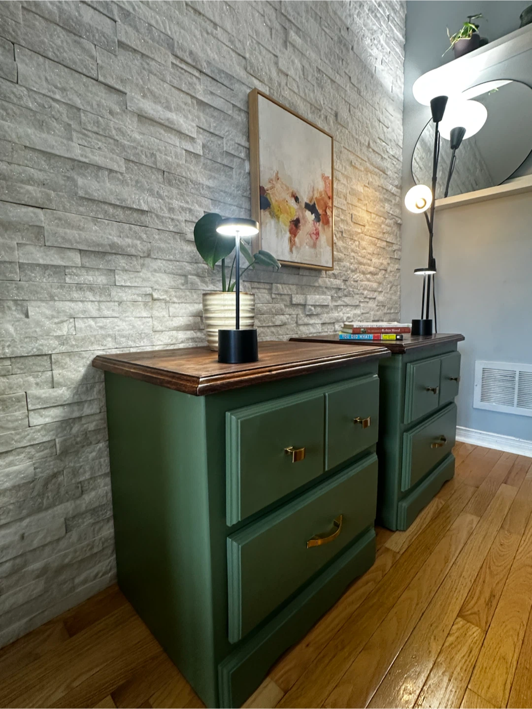 Pair of Green Nightstands with Wooden Tops - photo 2