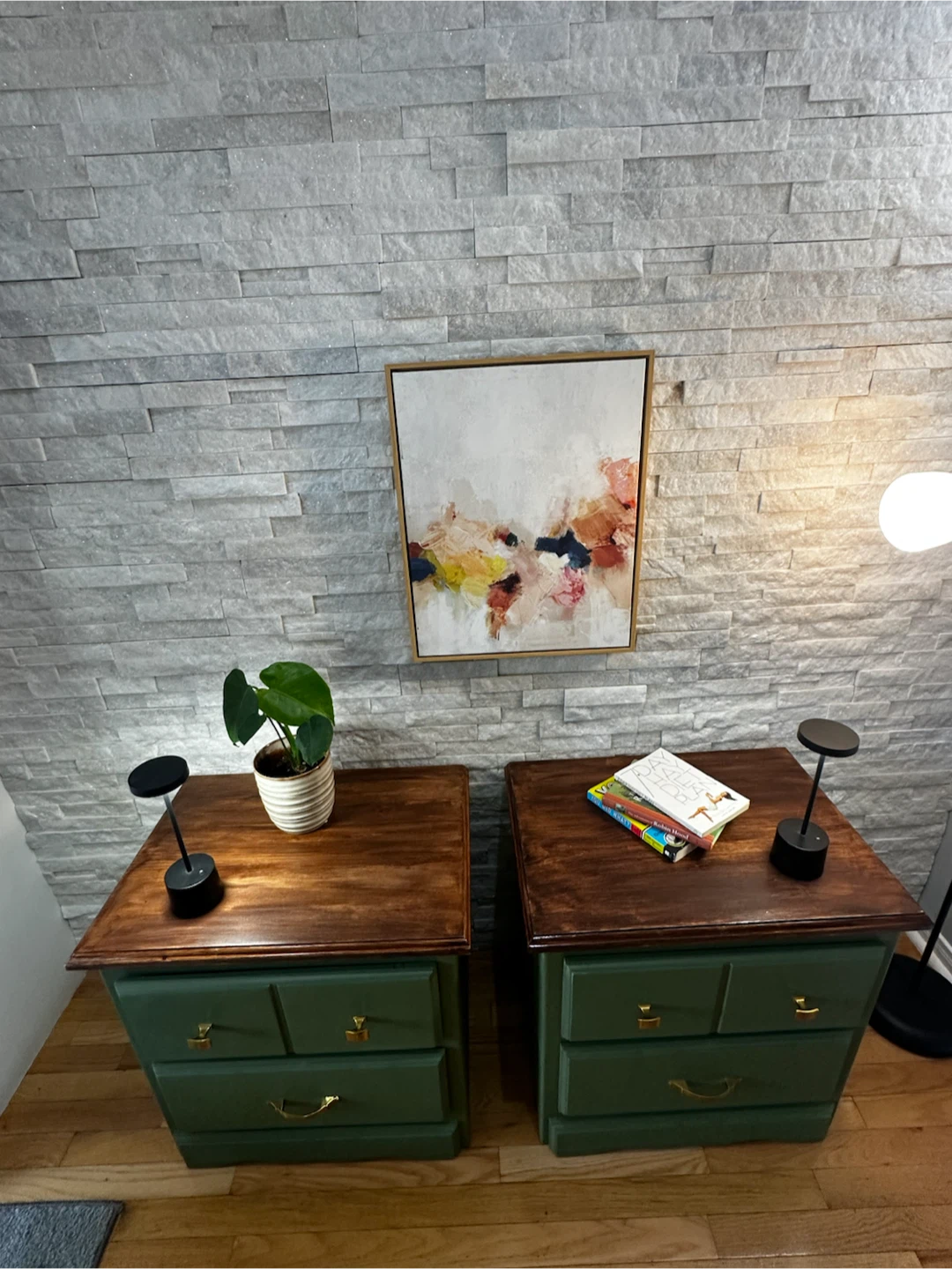 Pair of Green Nightstands with Wooden Tops - photo 3