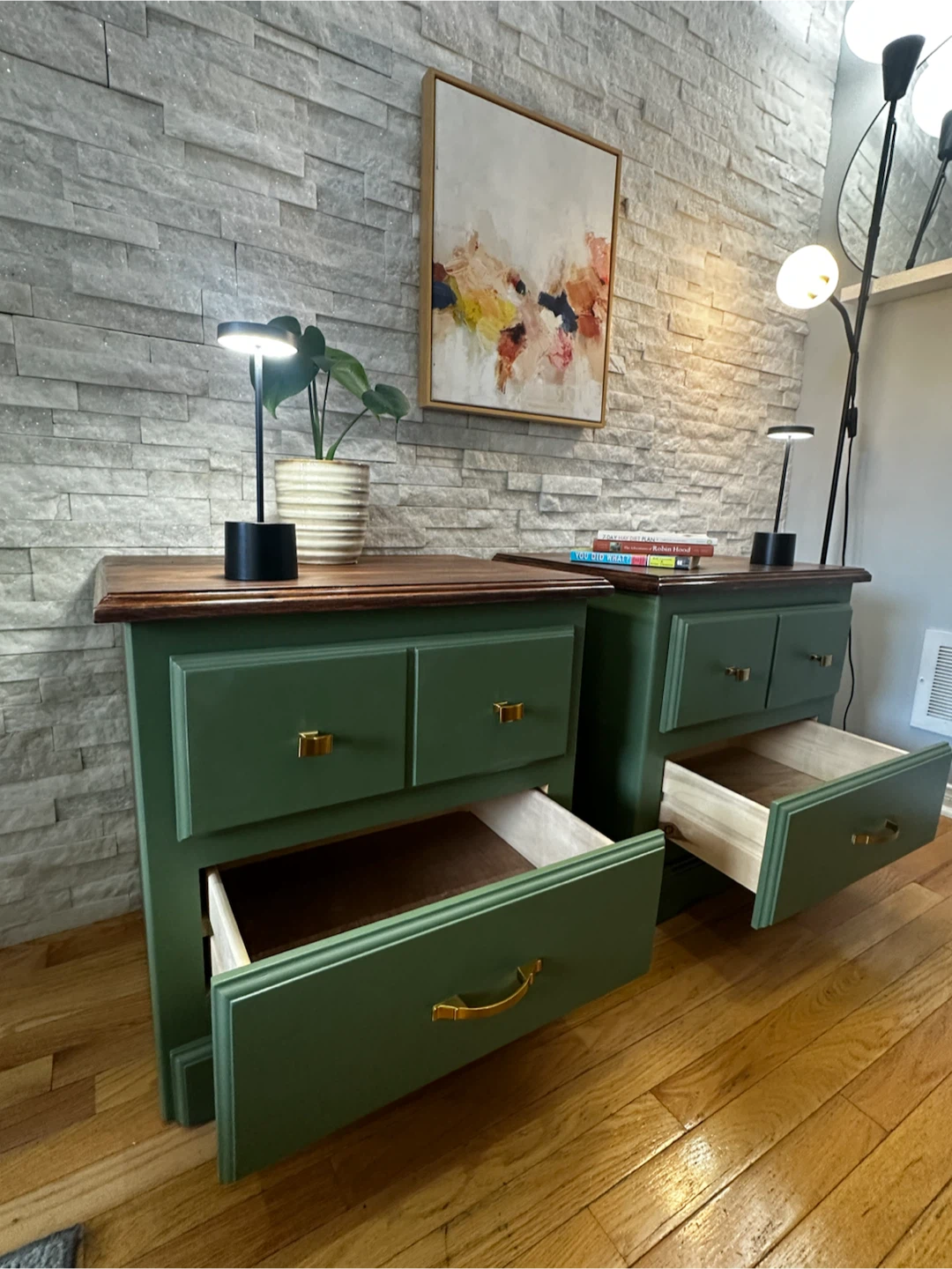 Pair of Green Nightstands with Wooden Tops - photo 5