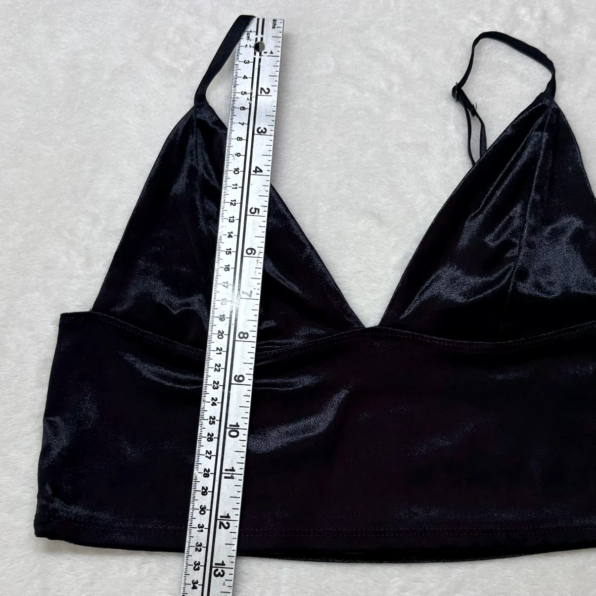 Garage Black Velvet Crop Top V Neck Cropped Size M - photo 5