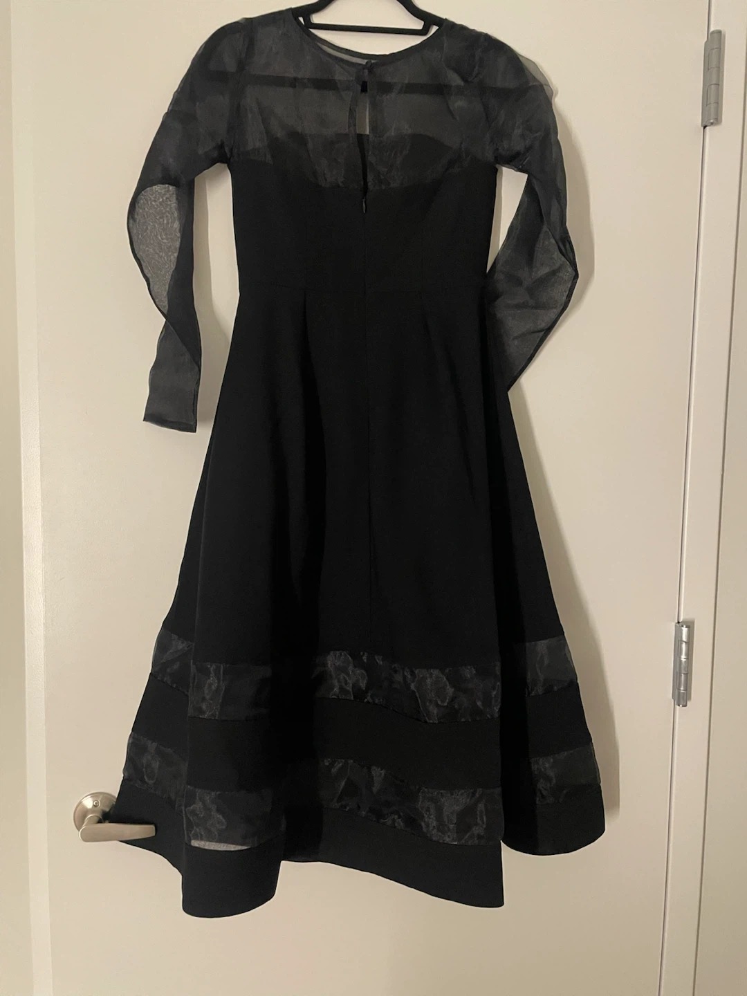 Black Fit and Flare Dress with Sheer Sleeves - photo 2