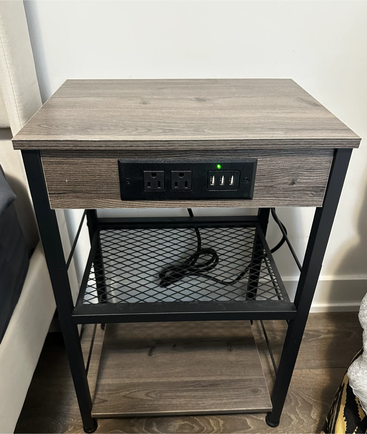 Nightstand with Built-in Power Outlets and USB Ports
