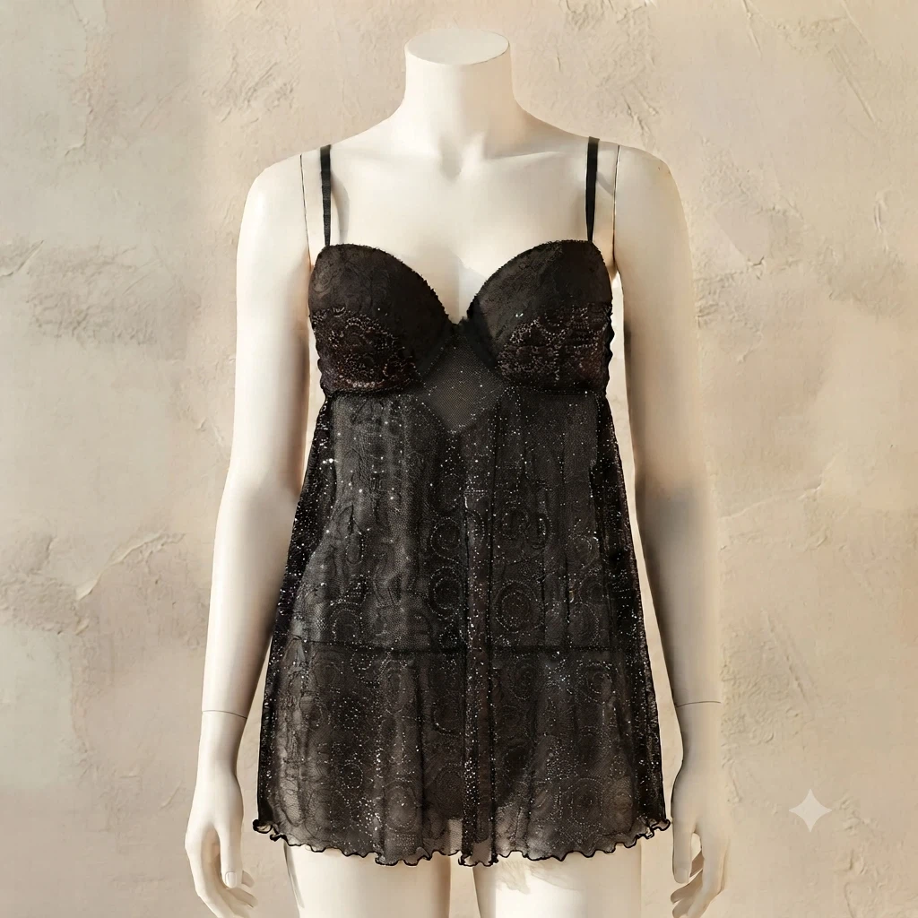 Jacob Black Sheer Babydoll Lingerie V Neck Size S