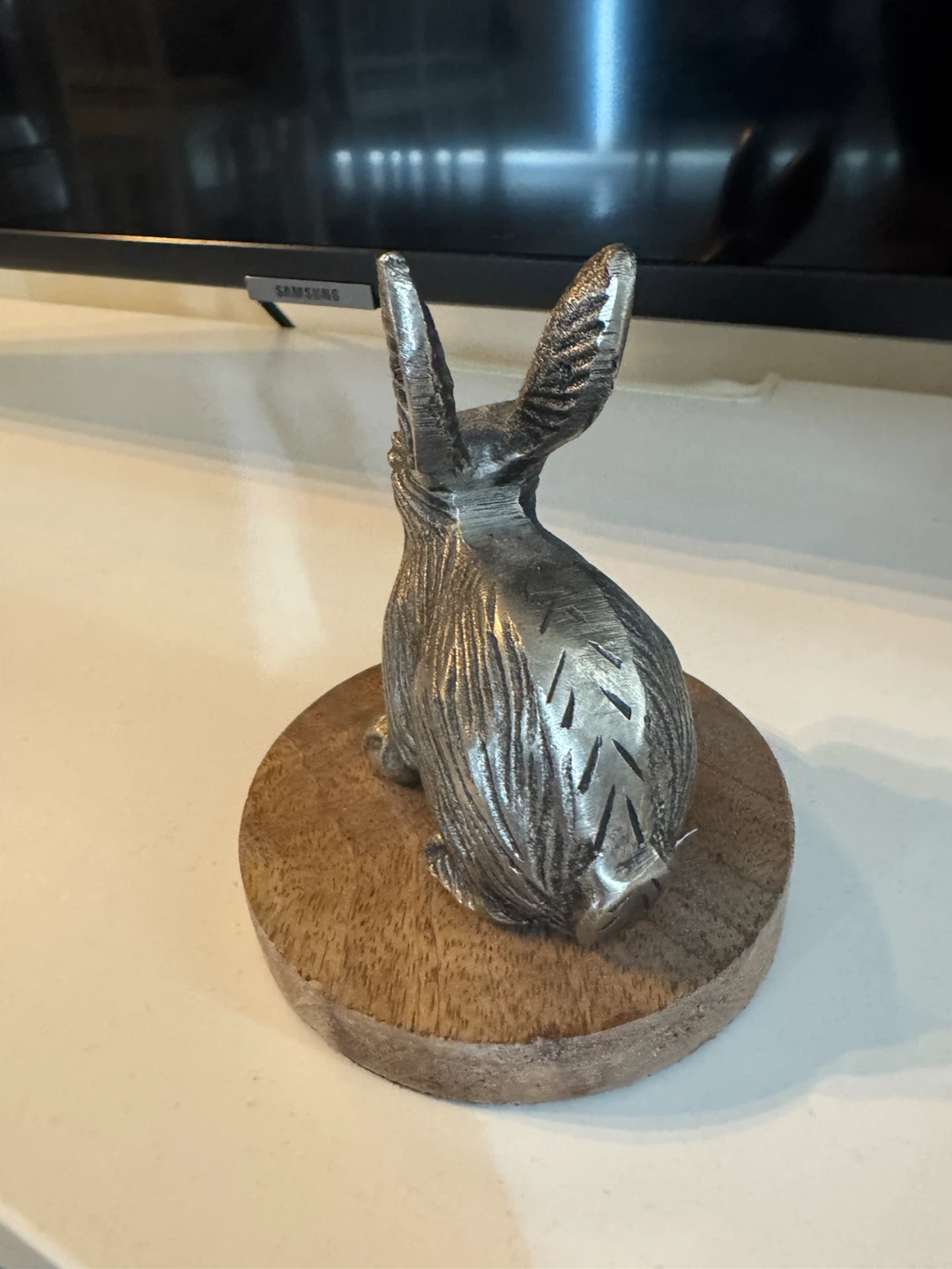 Metal Bunny Figurine on Wood Base - photo 2