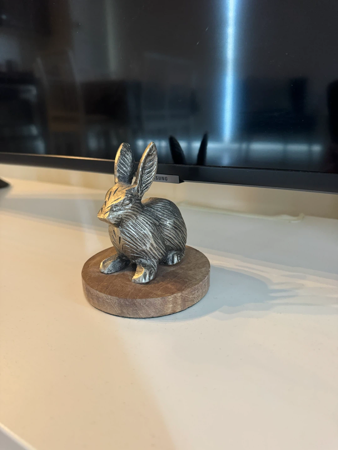 Metal Bunny Figurine on Wood Base - photo 3