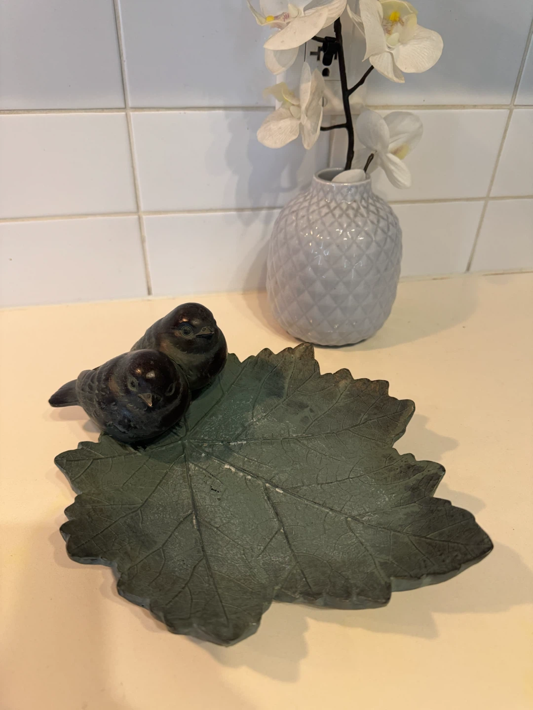 Decorative Leaf Dish with Two Birds