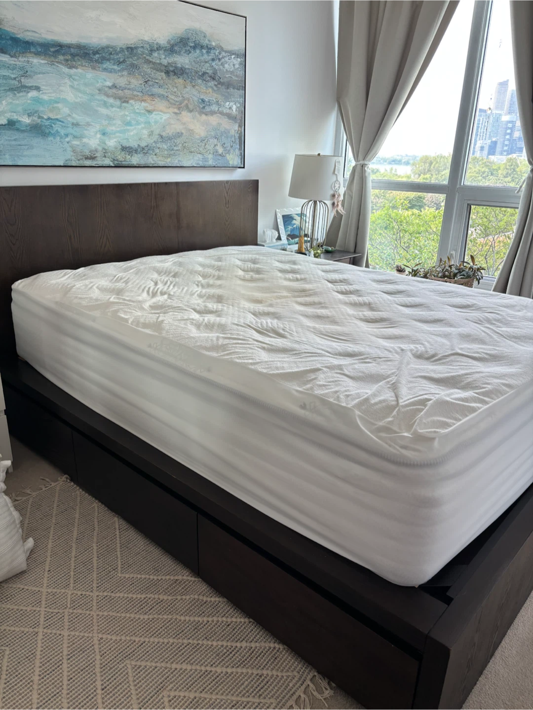 Solid Wood West Elm  Platform Bed Frame with Storage Drawers