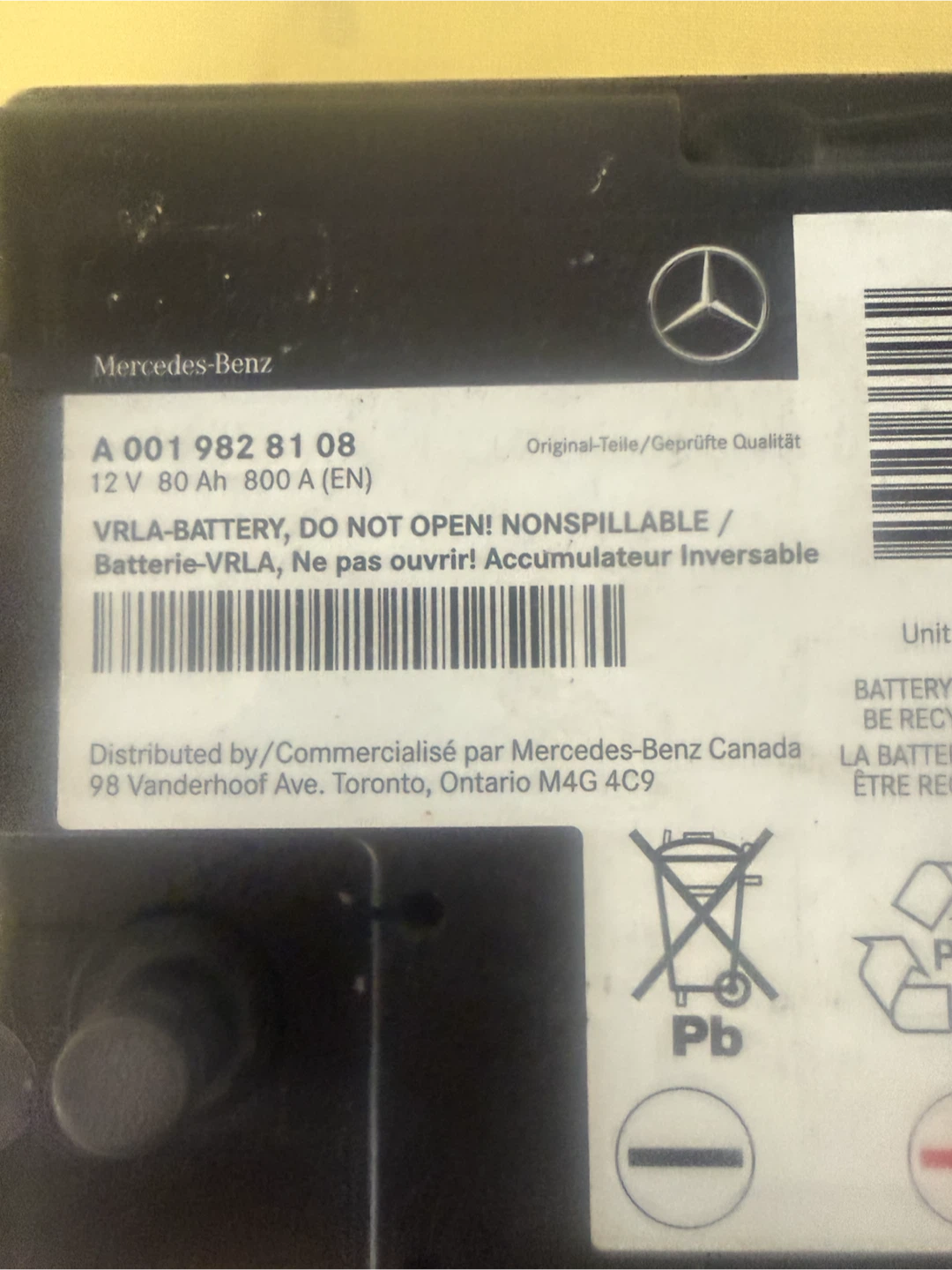 Mercedes-Benz Car Battery A 001 982 81 08 - photo 3