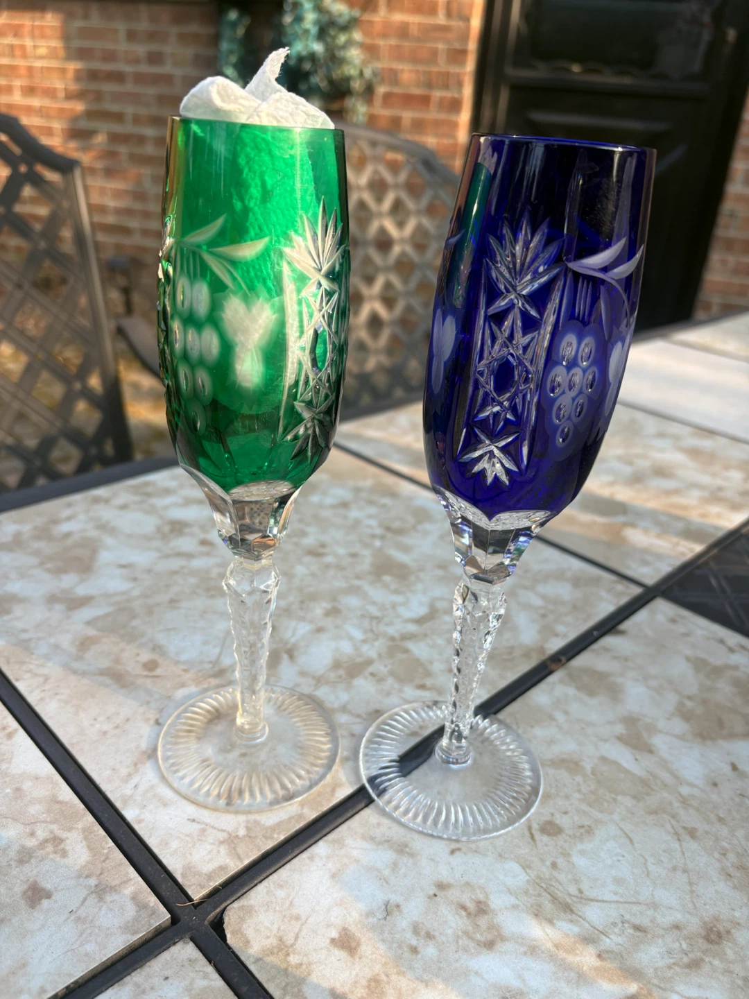 Set of 2 Cut Crystal Colored Glass Tumblers - photo 2