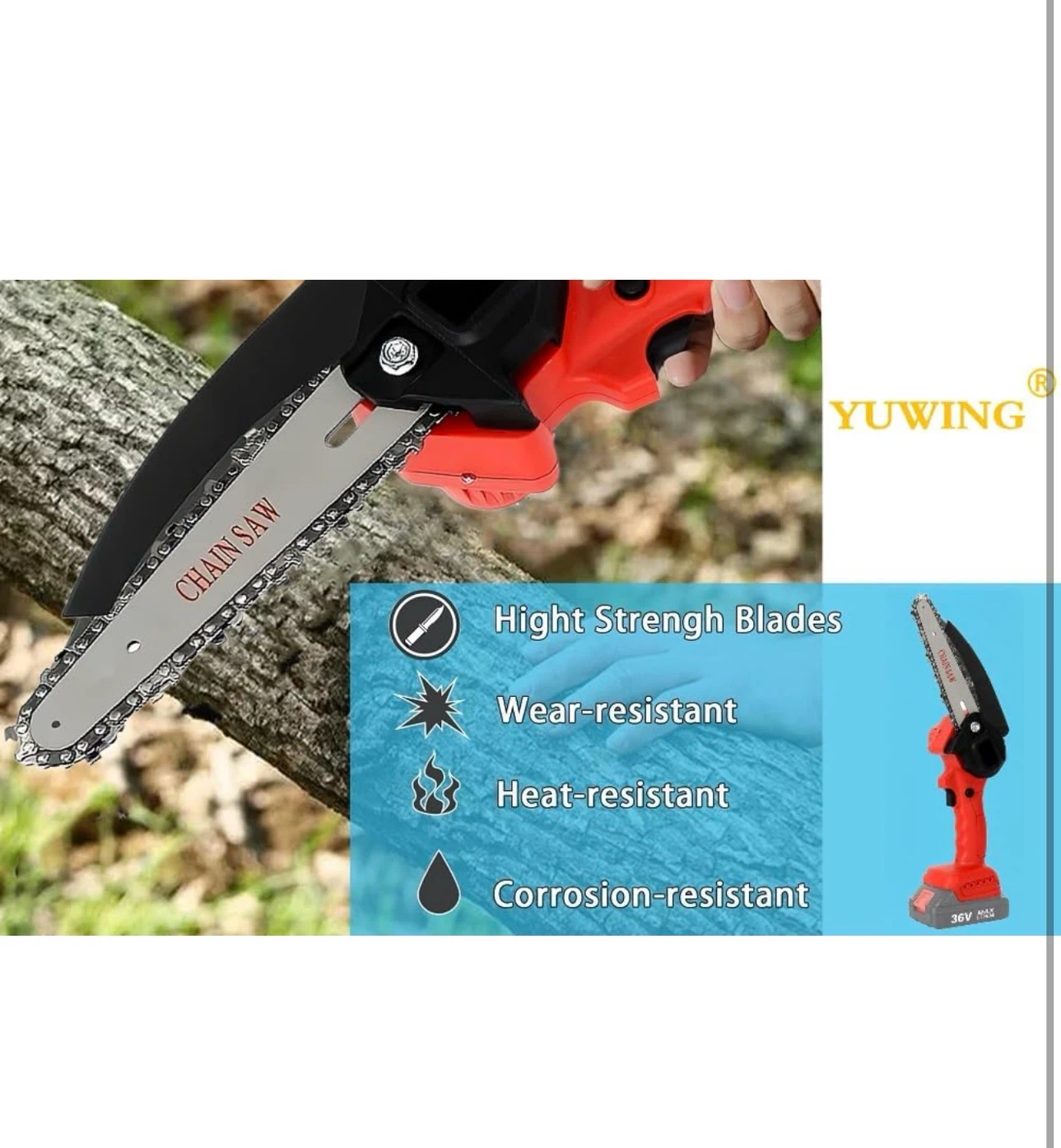 YUWING Cordless Electric Chainsaw with 2 Batteries - photo 5
