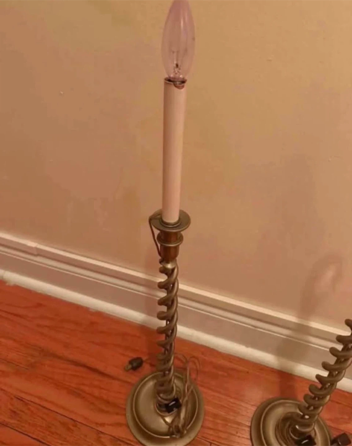 Pair of Vintage Gold Spiral Table Lamps with White Shades - photo 3
