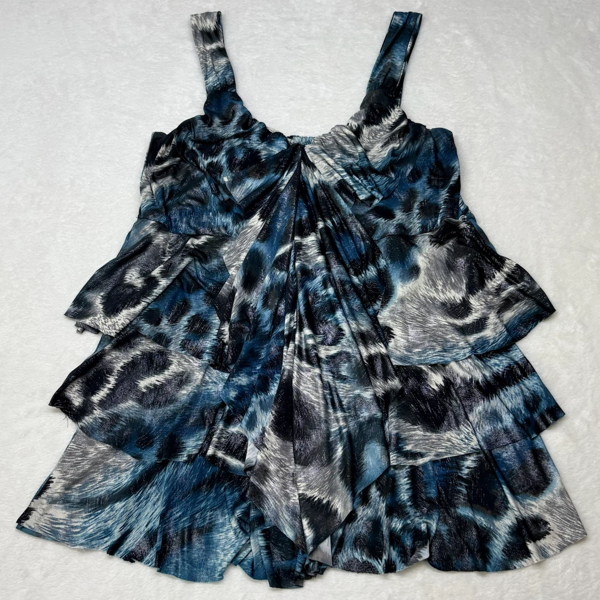 Mode de Vie Y2K Blue Animal Print Tiered Ruffle Tank Top Size S - photo 2