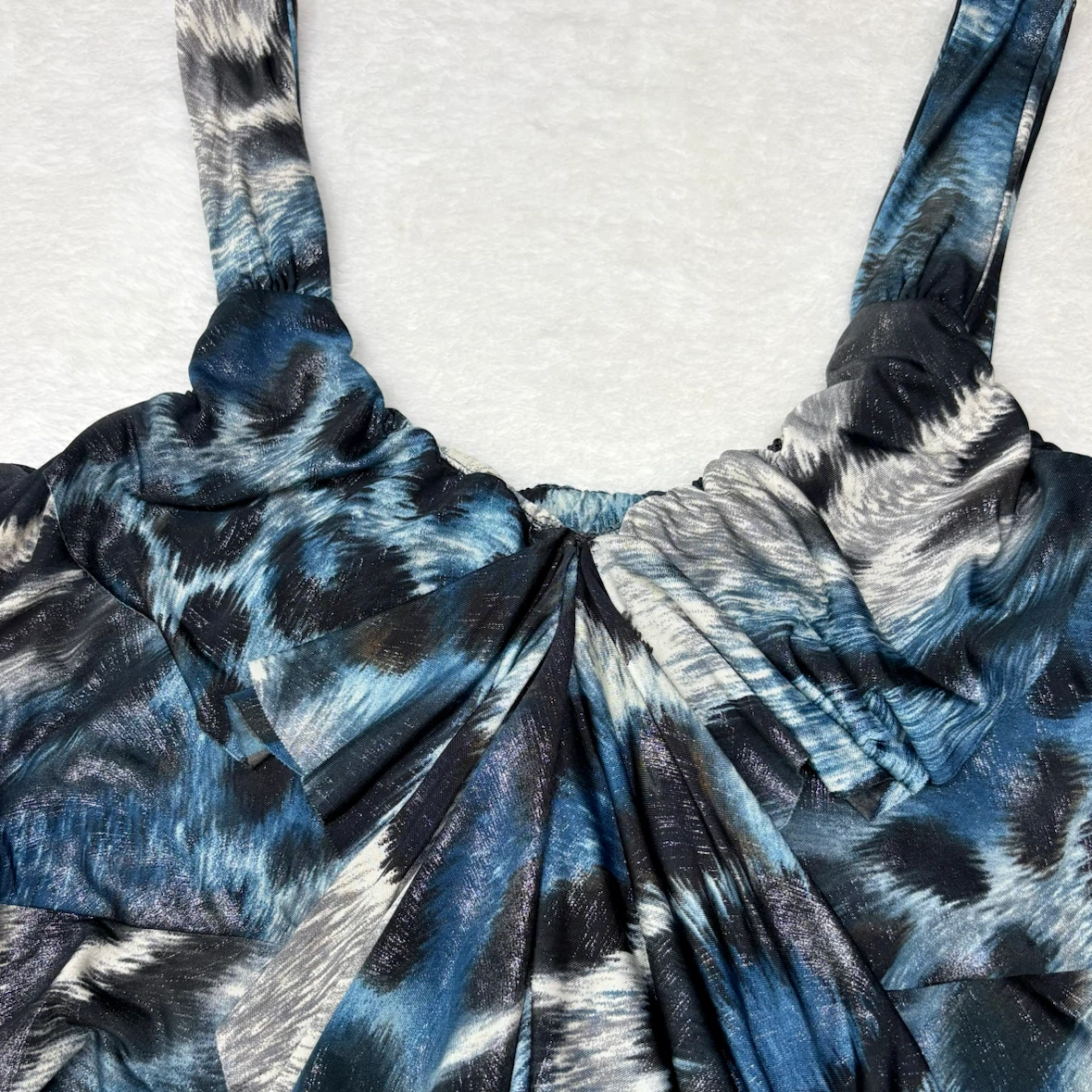 Mode de Vie Y2K Blue Animal Print Tiered Ruffle Tank Top Size S - photo 3