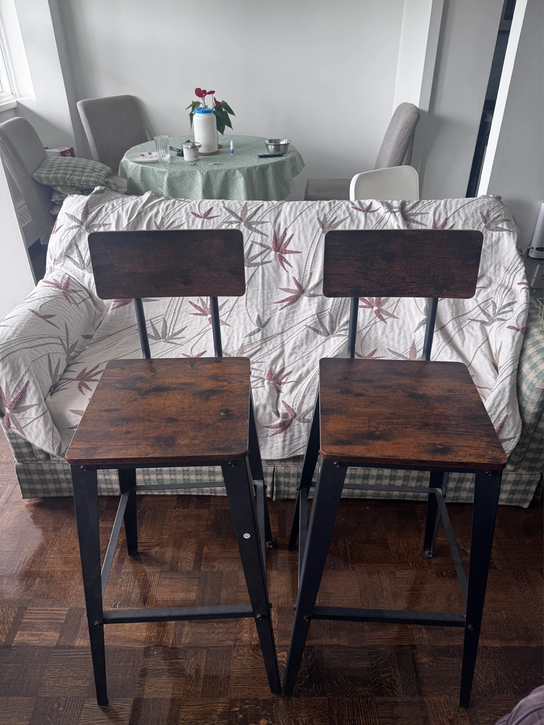 Set of 2 Bar Stools - Wood and Metal