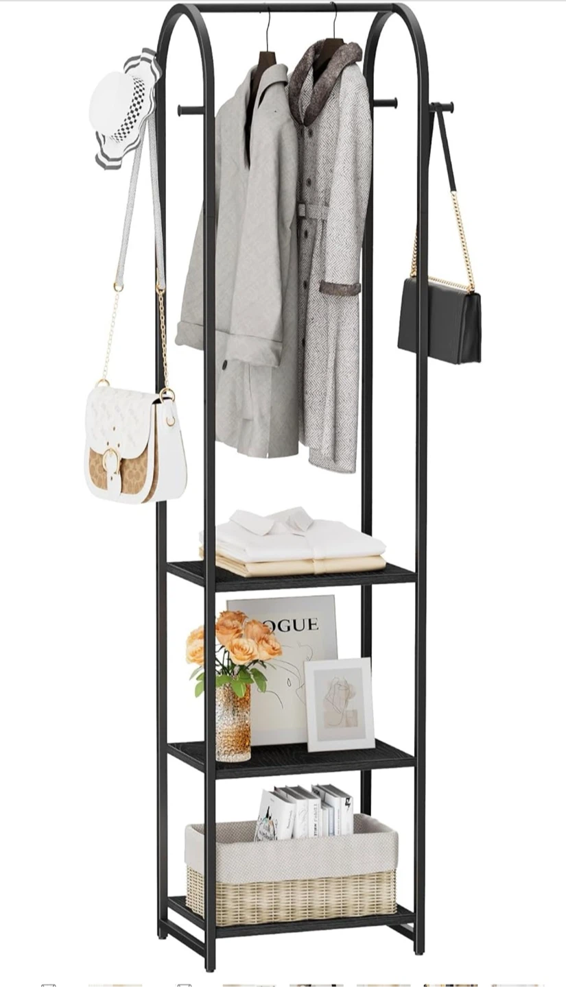 Black Metal Garment Rack with Shelves CR30